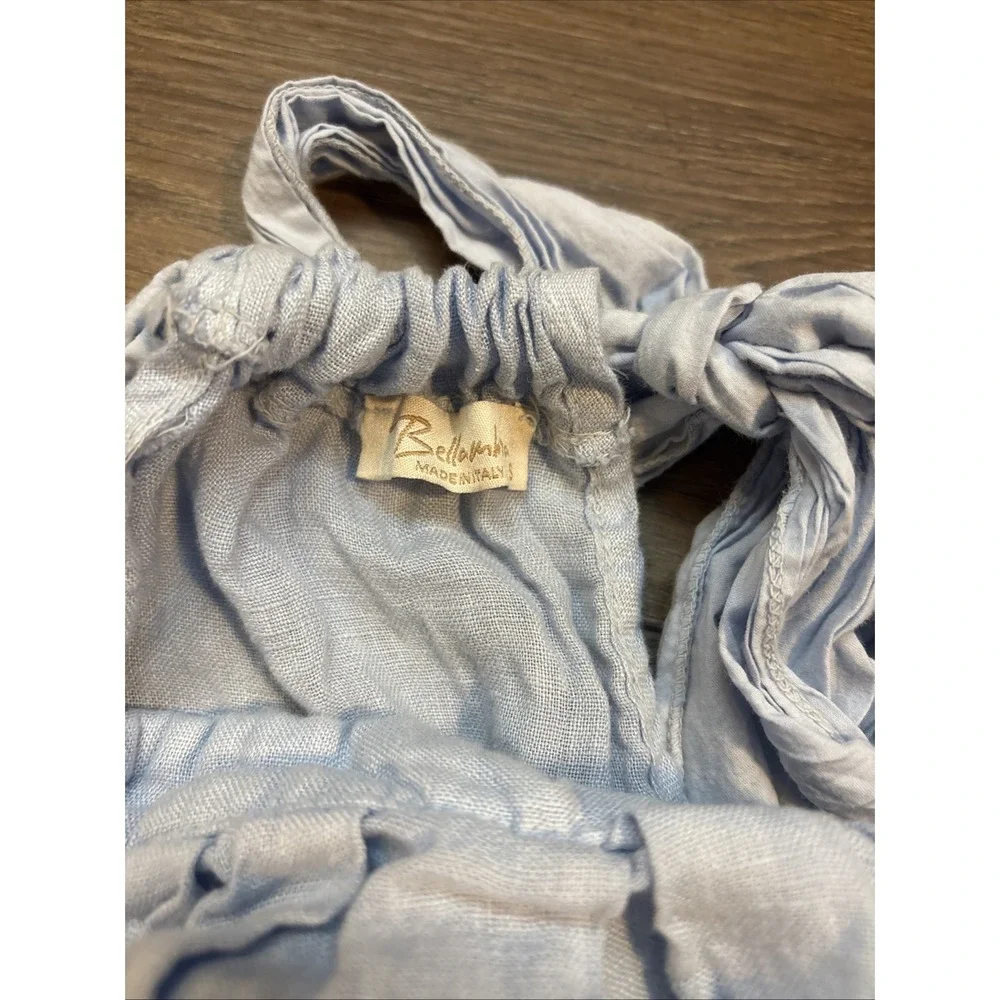 Bellambia Made in Italy 100% Linen Blue Tie Shoulder Sleeveless Top Small